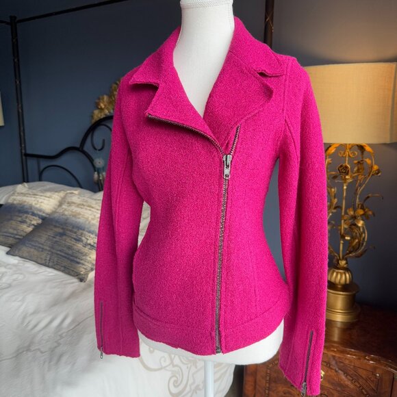 Tahari Fuchsia Dark Pink Motorcycle Bomber Jacket - Picture 3 of 10